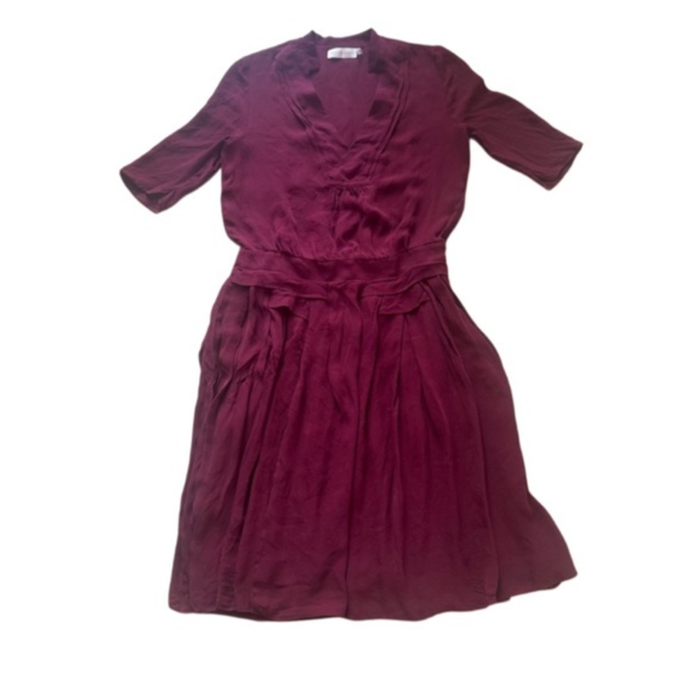 Tory Burch Red Ruched Tie Front Midi Dress